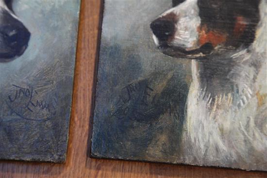John Emms (1843-1912) Head studies of terriers 9 x 7in., unframed